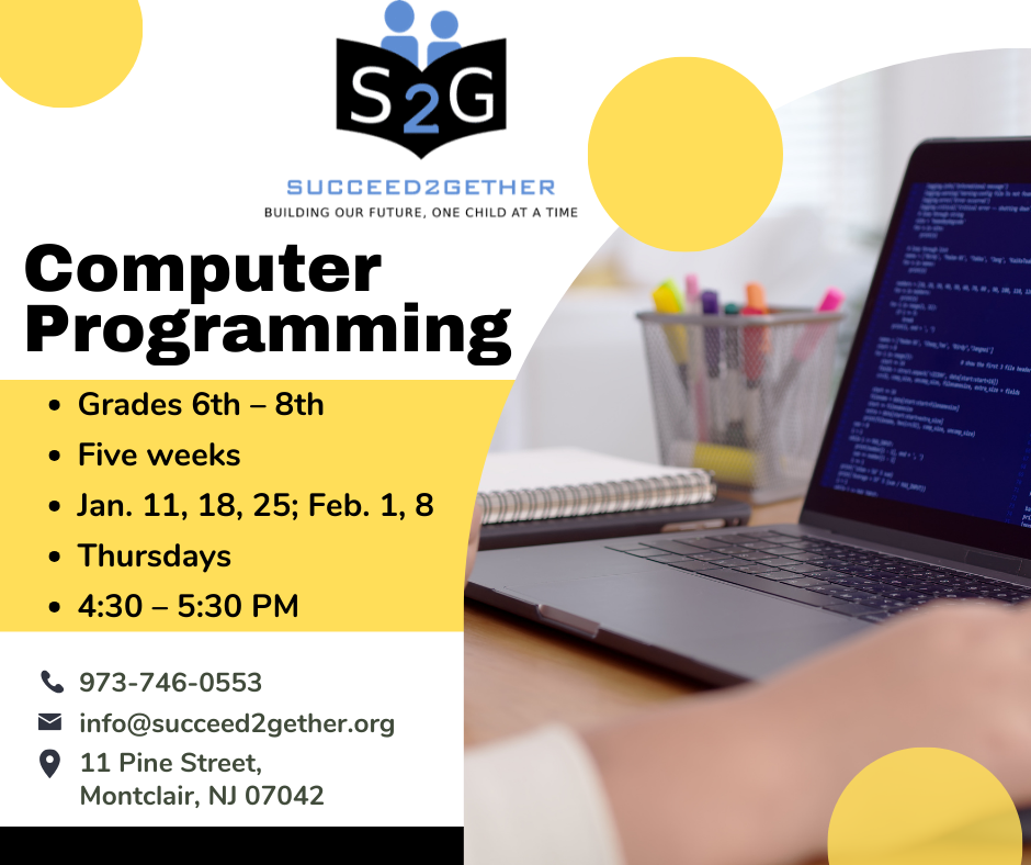 Computer Programming after school classes with Succeed2gether start on January 11.