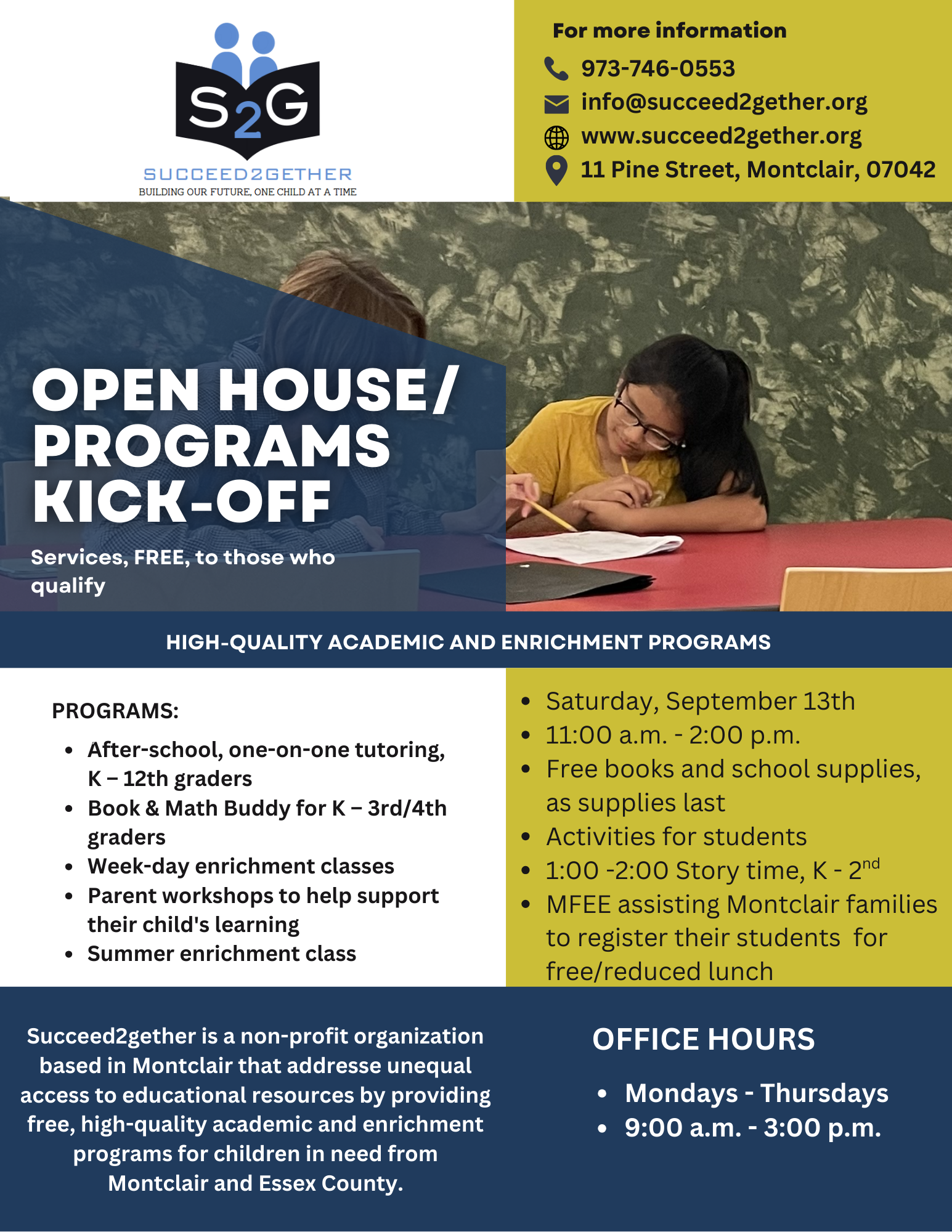 Flyer advertising our Succeed2gether's open house which will provide people with information about our programs.